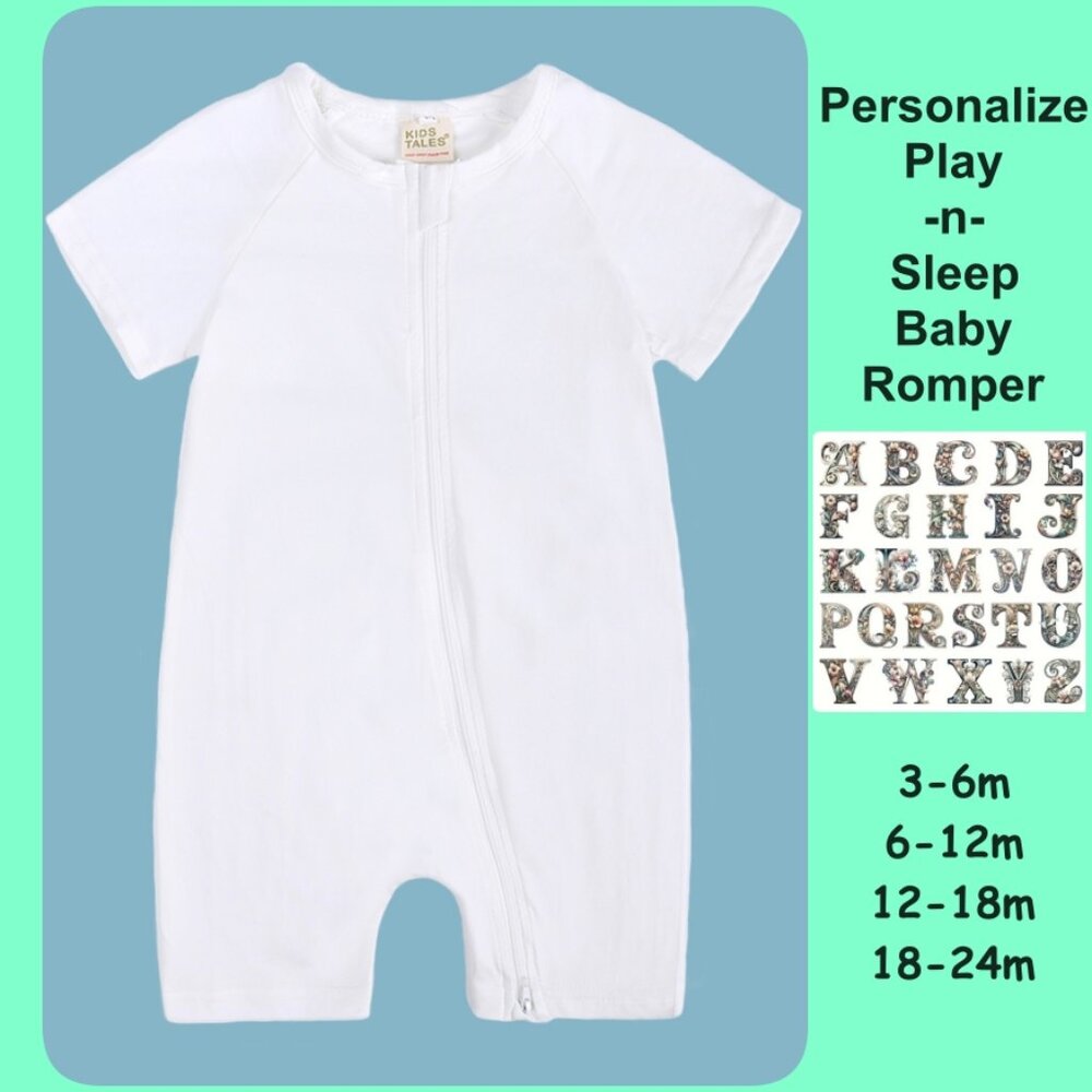 Unisex Baby Romper Bodysuit Cotton Short Sleeve Double Zip Heat Transfer 4 Sizes